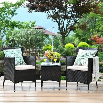 Costway Outdoor 3 Pcs Pe Rattan Wicker Furniture Sets Chairs Coffee Table Garden