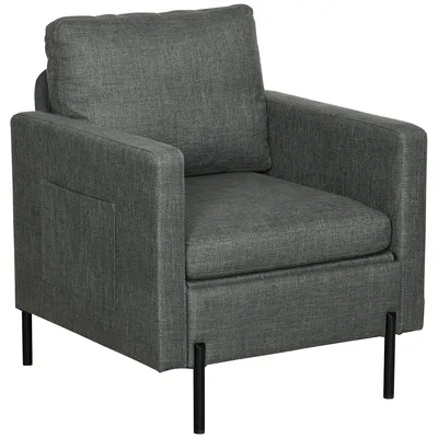 Fabric Accent Chair Armchair W/ Metal Leg Side Pocket Grey