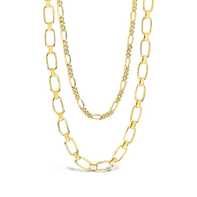 Figaro & Square Link Layered Chain Necklace