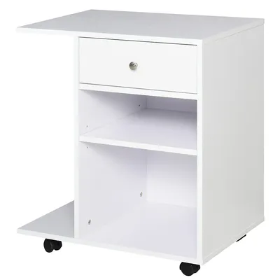 Printer Stand Desk Side File Cabinet, Rolling Cart, White