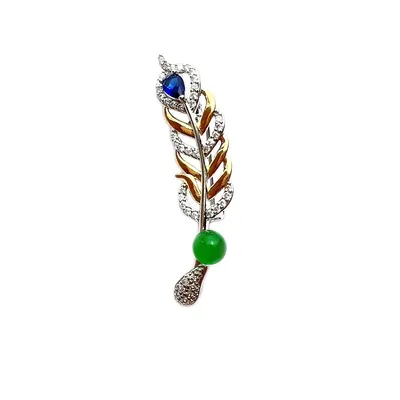 Green Chalcedony Jade Bead Crystal Feather Brooch