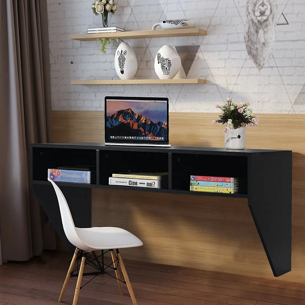 Costway Wall Mounted Floating Computer Table Sturdy Desk Home Office Storag Shelf
