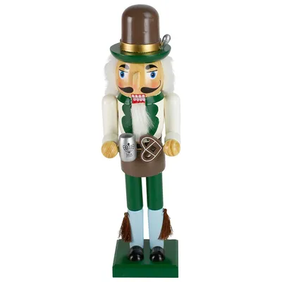 14" Green And Cream Wooden German Christmas Nutcracker