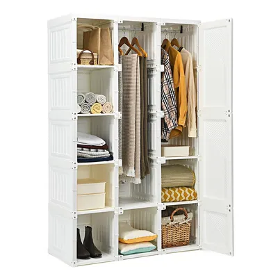 Portable Closet Clothes Foldable Armoire Wardrobe Closet W/10 Cubes, Hanging Rods