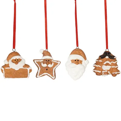 Set Of 4 Santa Claus Gingerbread Christmas Ornaments 2.5"