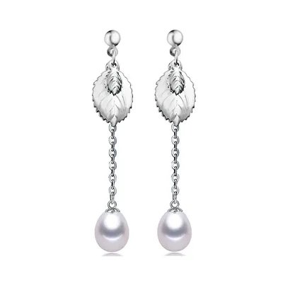 Freshwater Pearl Dangle And Drop Earrings 0.925 White Sterling Silver