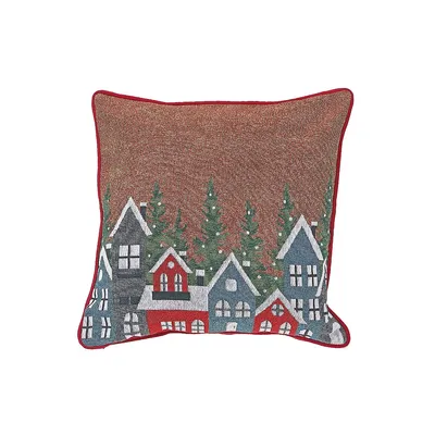 Tapestry Cushion (winter Village) (18 X 18) - Set Of 2