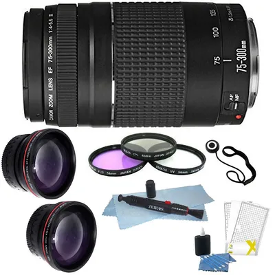 75-300mm Lens + 58mm Telephoto And Wide Angle Kens+ Filter Kit + Lens Cleaner + Cleaningkit + Lens Cap Holder