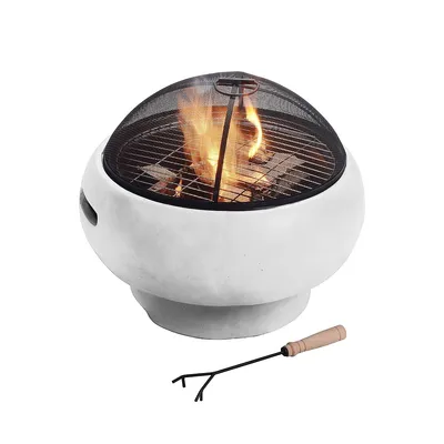 Teamson Home Wood Burning Fire Pit Concrete Bowl Style Bbq Grill Large White