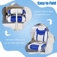 High Back Folding Boat Seats W/ Blue White Sponge Cushion & Flexible Hinges