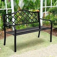 50" Patio Garden Bench Loveseats Park Yard Furniture Decor Cast Iron Frame Black