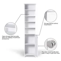 72''h Bathroom Tall Floor Storage Cabinet Free Standing Shelving Display White