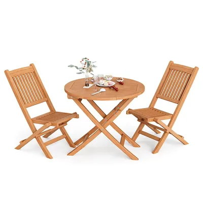 3pcs Patio Outdoor Teak Wood Bistro Dining Set Folding Chair & Table Slatted
