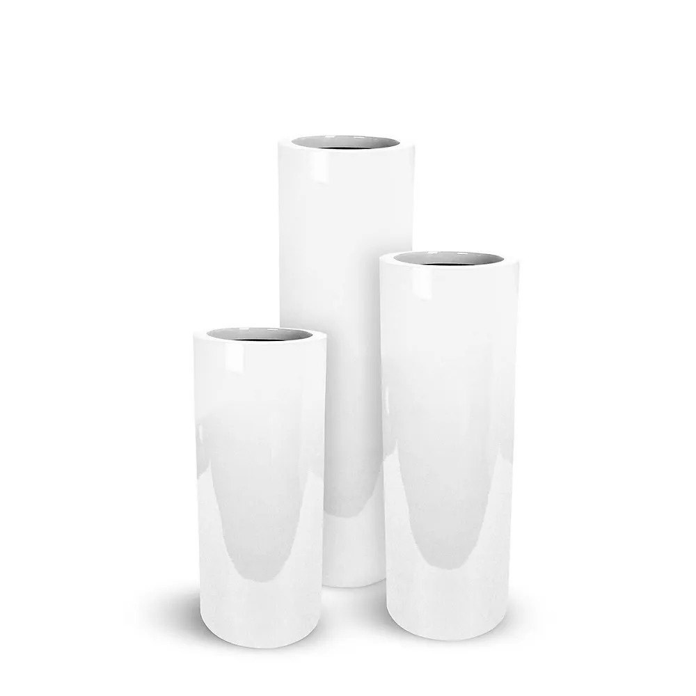 Lux Cylindra Short Fiberglass Planter Cylinder In White Gloss 36 In. Height