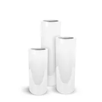 Lux Cylindra Short Fiberglass Planter Cylinder In White Gloss 36 In. Height