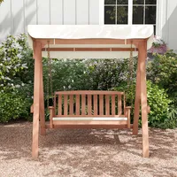 Wood Porch Swing With Canopy Outdoor Patio 2-seat Swing Bench With Cushions Backyard