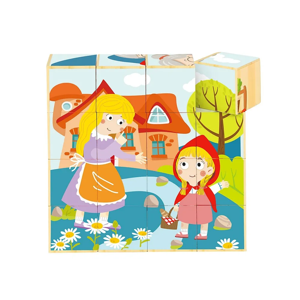 Wooden Block Puzzle Set - 17pcs - 6 Little Red Riding Hood Scenes With Booklet, Ages 2+