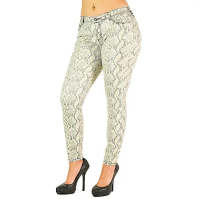 Curvy Fit Gold Coated Stretch Twill Animal Print Mid Rise Skinny Jeans