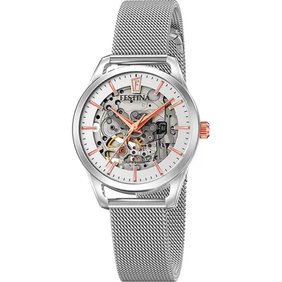 Automatic Mesh Band Watch In Silver