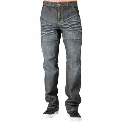 Men's Relaxed Straight Premium Jeans Dark Stone Wash Ripped & Repaired