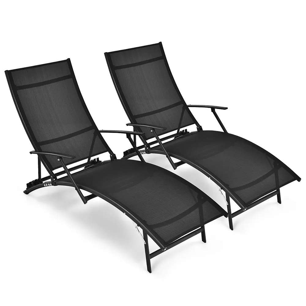 2pcs Patio Folding Lounge Chair Chaise Recliner Adjustable Stackable W/armrest