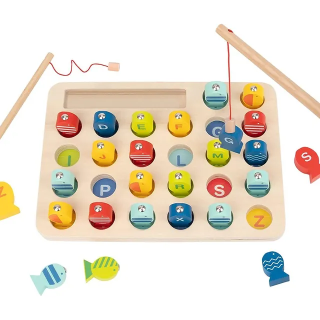 TOOKYLAND Wooden Magnetic Fishing Game - 66pcs - Includes 20 Pieces to  Fish, Jigsaw Puzzle, 3 Rods and Storage Barrel, for Kids 3 Years +