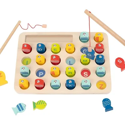 Wooden Magnetic Fishing Game - 29pcs - Alphabet And Spelling Educational Sorting Toy For Kids 3 Years Old +