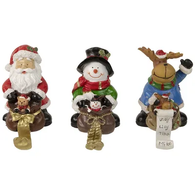 Set Of 3 Santa, Snowman And Reindeer Christmas Stocking Holders 5.25"