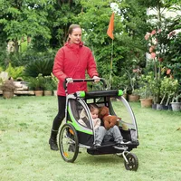 2-in-1 Child Bike Traile With Brake, Storage Bag, Green
