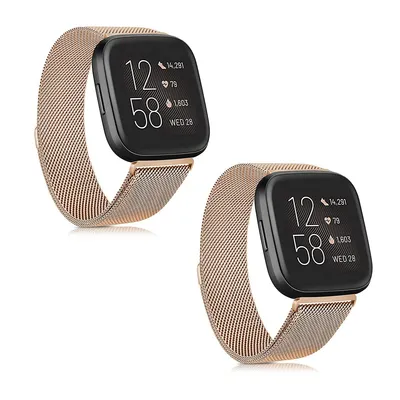 2pcs Milanese Stainless Magnetic Smart Watch Band Wristband For Fitbit Versa /2/lite (small,rose Gold)