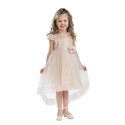 Mexicana Classica Girls Formal Lace Dress With Rhinestones And Flowers Trim