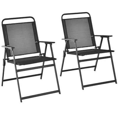 2pcs Patio Folding Chairs Heavy-duty Metal Frame Armrests Portable Outdoor