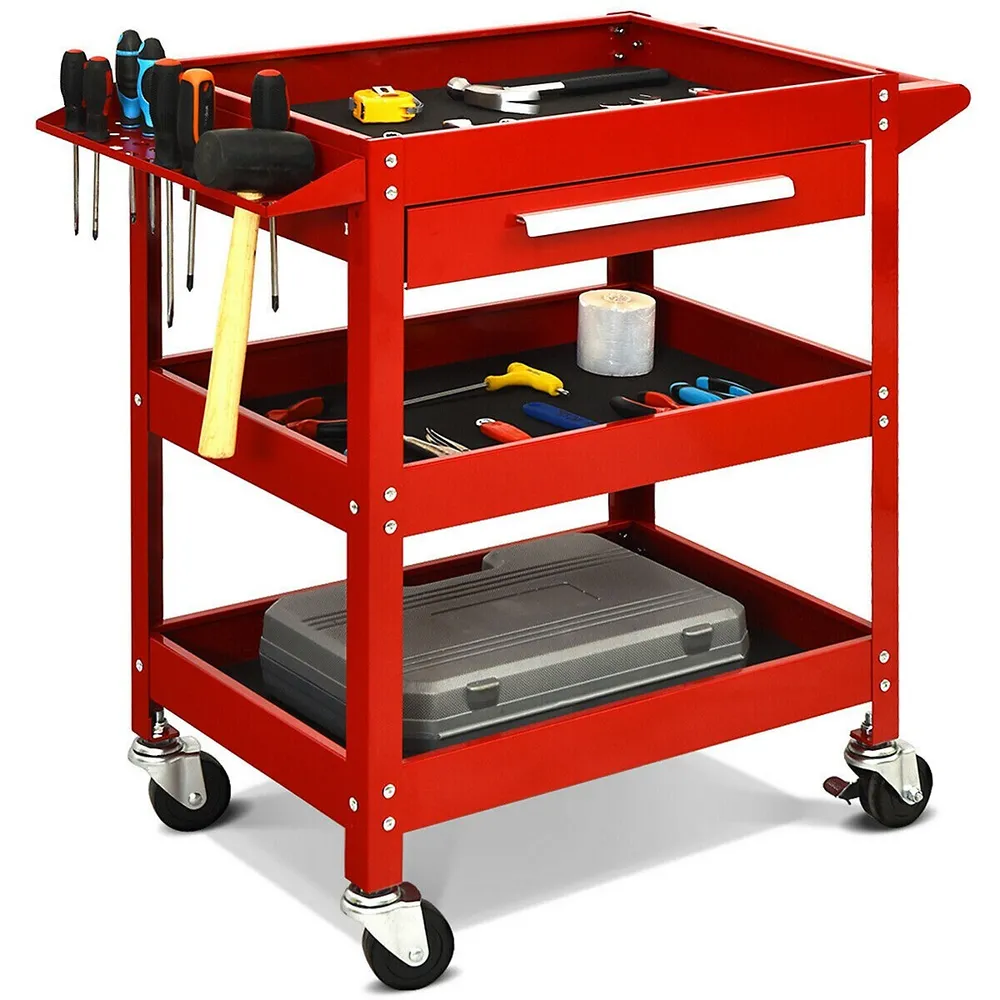 Costway Three Tray Rolling Tool Cart Mechanic Cabinet Storage Toolbox  Organizer W/drawer