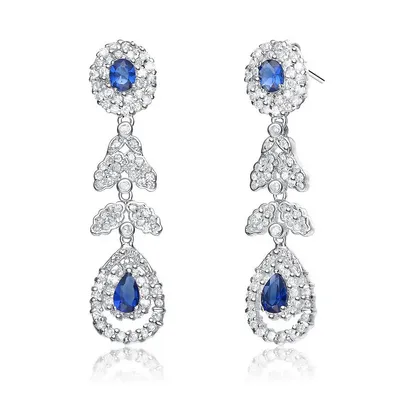 Sterling Silver Sapphire Cubic Zirconia Teardrop Dangling Earrings