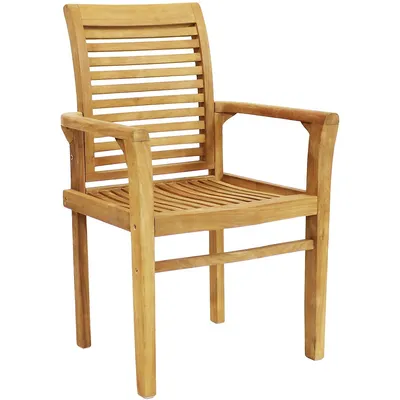 Teak Outdoor Patio Dining Armchair - Traditional Slat Style - 1 Chair