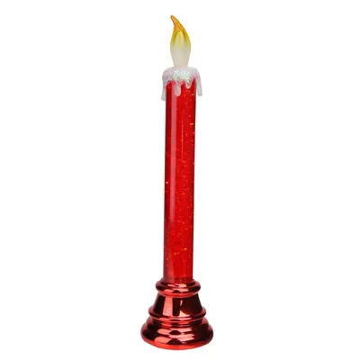 Red Led Glittered Flameless Christmas Candle Lamp - 9.25 Inch