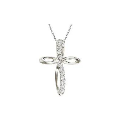 Swirl Diamond Cross Pendant Necklace 14k White Gold (0.10ct)