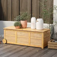 48 Gallon Acacia Wooden Patio Storage Deck Box Outdoor Storage Box With Wheels