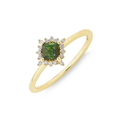 Ring With Green Tourmaline & Diamonds In 10kt Yellow Gold