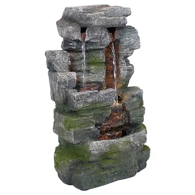 Towering Cave Waterfall Indoor Tabletop Water Fountain With Led - 14-inch