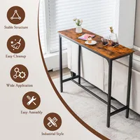 48'' Rectangular Bar Table Kitchen Dining Table W/ Steel Frame & Adjustable Feet