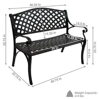 Black Checkered Cast Aluminum Patio Garden Bench - 2 Person