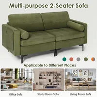 Modern Loveseat 2-seat Sofa Couch W/ 2 Bolsters & Side Storage Pocket Army Green