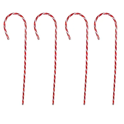 Set Of 4 Red And White Stripped Candy Cane Stakes Christmas Outdoor Decor 60"