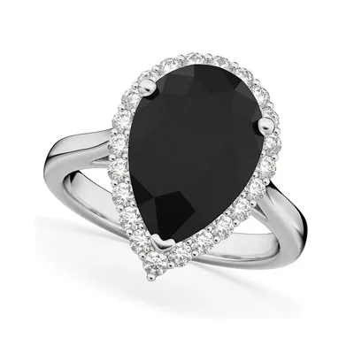 Pear Black Diamond And Engagement Ring 14k White Gold (4.69ct)