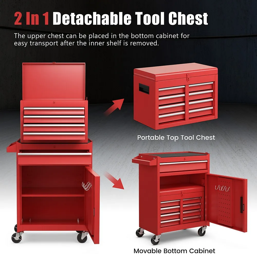 5-drawer Rolling Tool Chest Cabinet Metal Tool Storage Box Lockable With Wheels