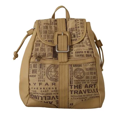 Beige Printed Logo Travel Backpack Women's Bag