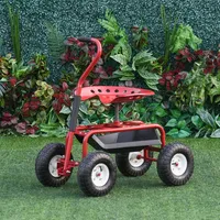 Garden Cart, Rolling Scooter, Red And Black