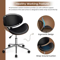 Adjustable Leather Office Chair Swivel Bentwood Desk Chair W/curved Seat