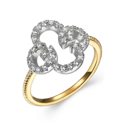 Monogram Sterling Silver Two-tone 18k Gold Plated Cubic Zirconia Clover Ring